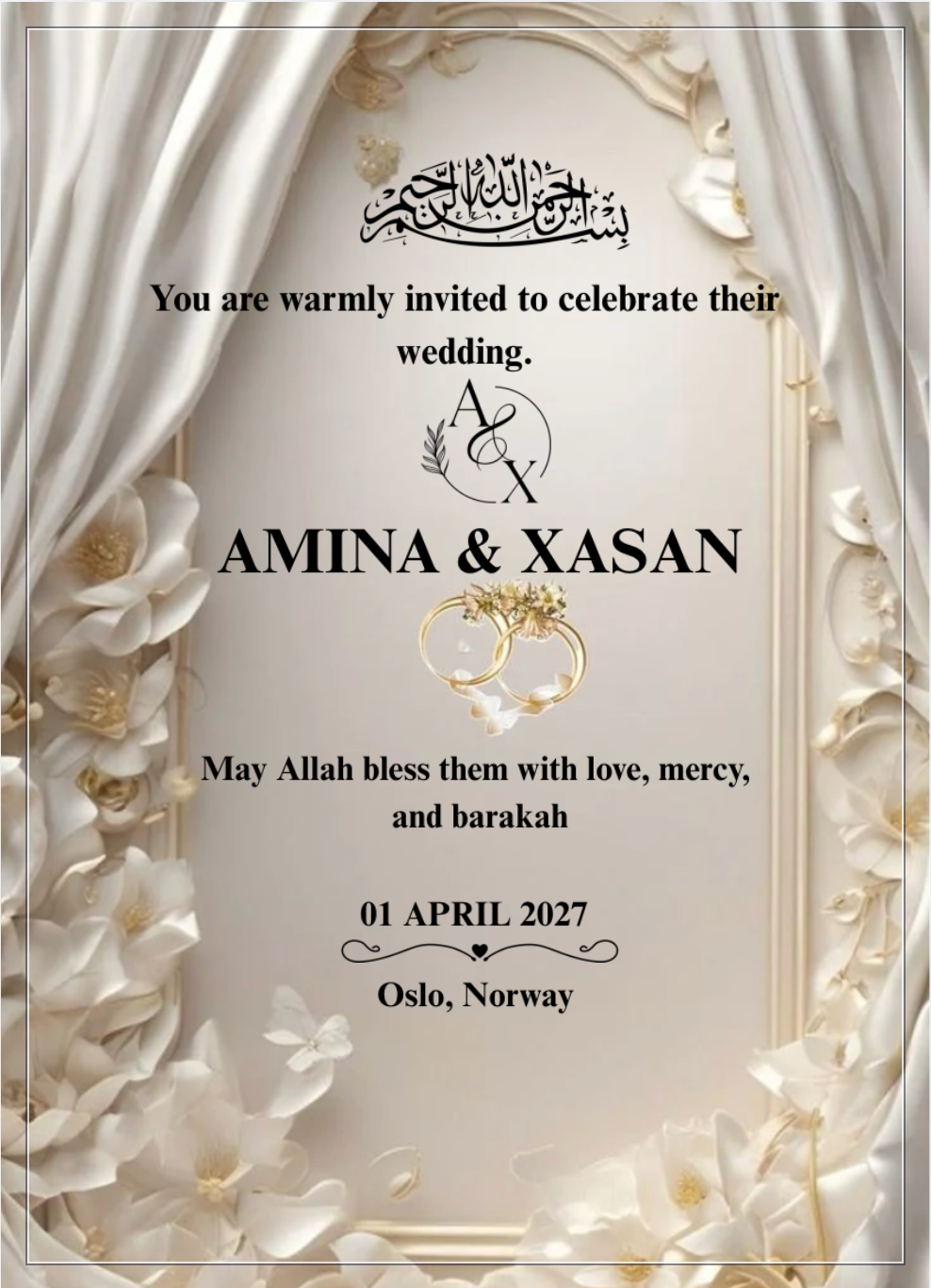 Pearl Veil Muslim Wedding Invitation | Editable Canva Nikah Template