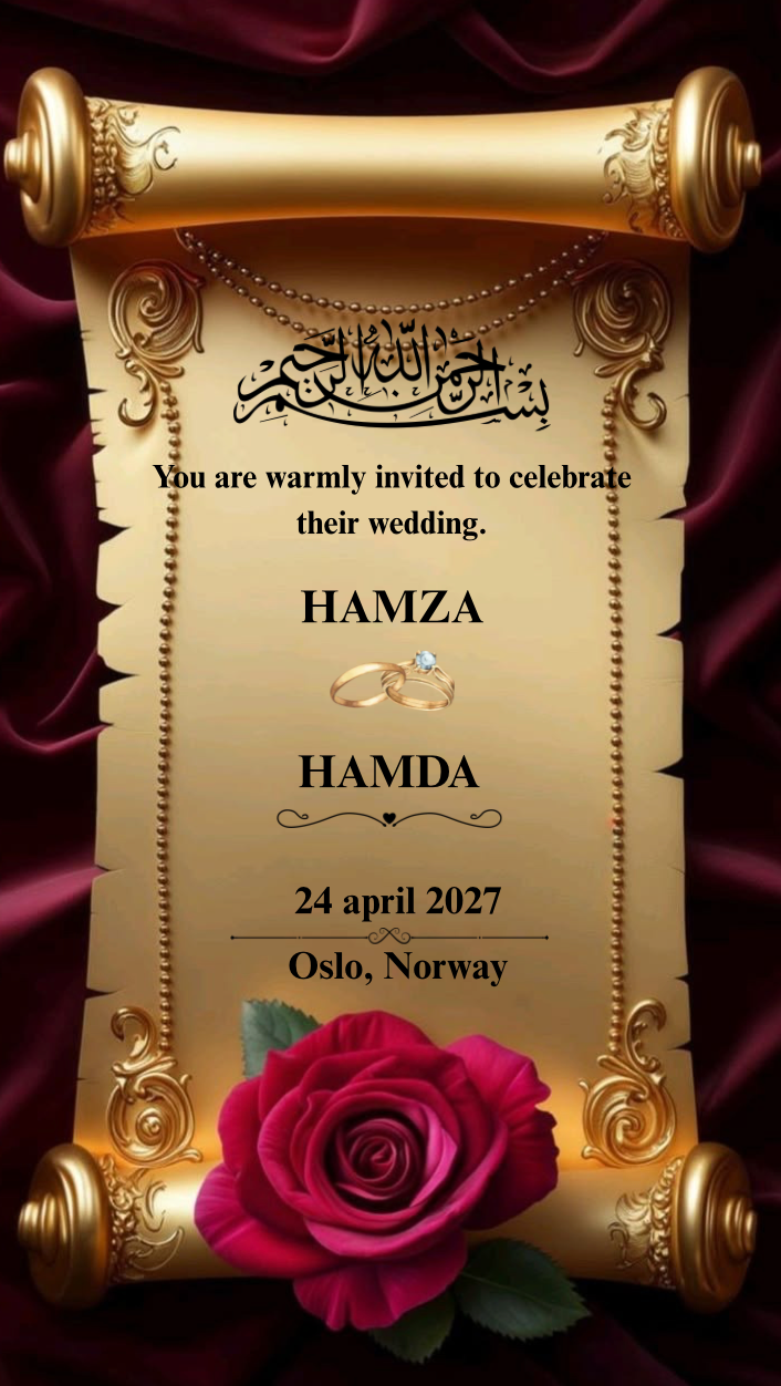 Royal Scroll Muslim Wedding Invitation Template | Editable Canva Invitation | Islamic Nikah Invite | Instant Download