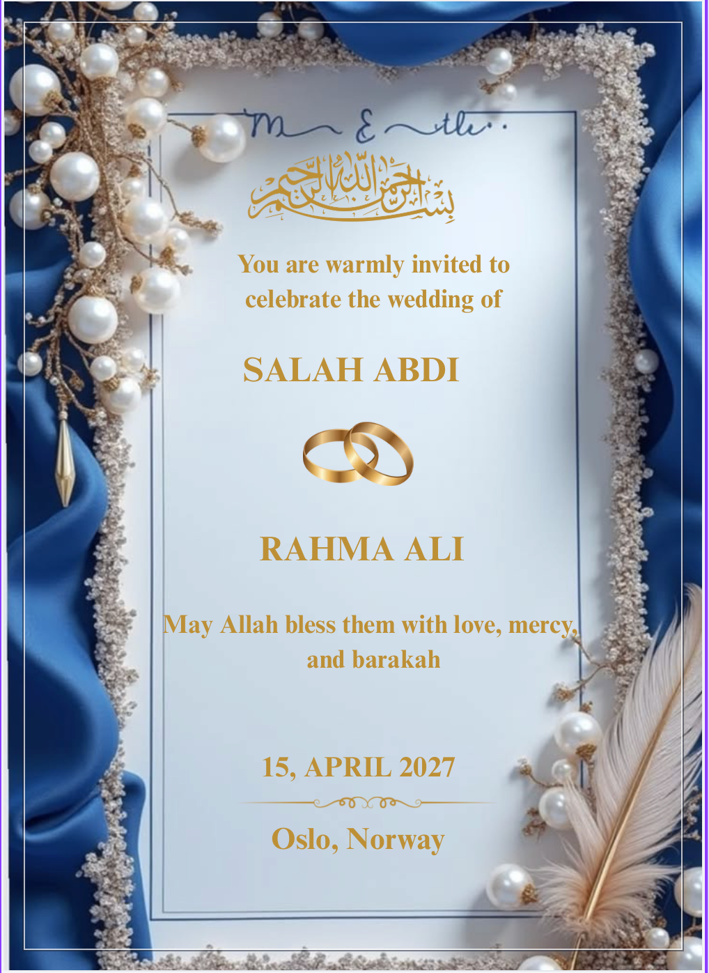 Elegant Royal Blue Muslim Wedding Invitation
